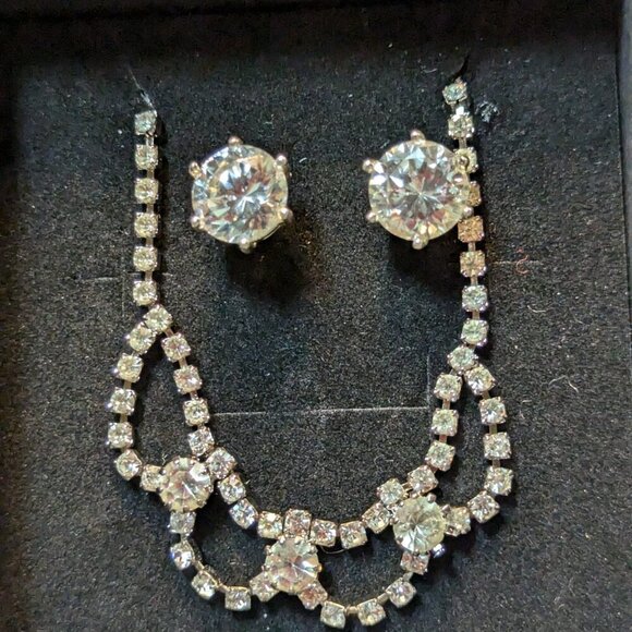Costume Jewelry Set Clear Sparkling Rhinestone Crystal Choker Necklace Earrings - Picture 3 of 7